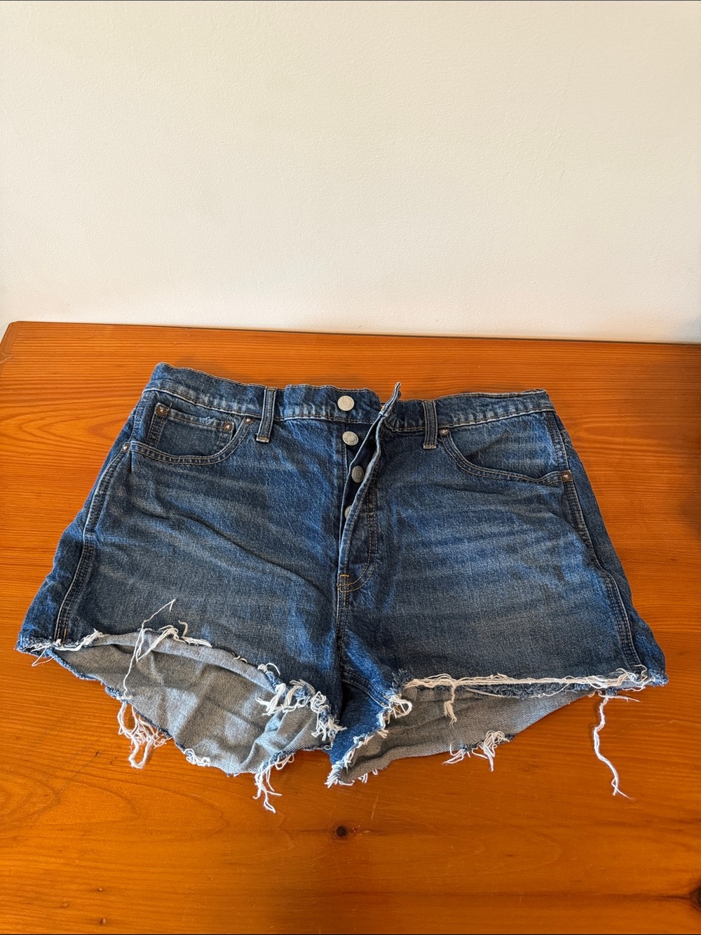 GAP Frayed Button-Fly Denim Shorts - Blue
